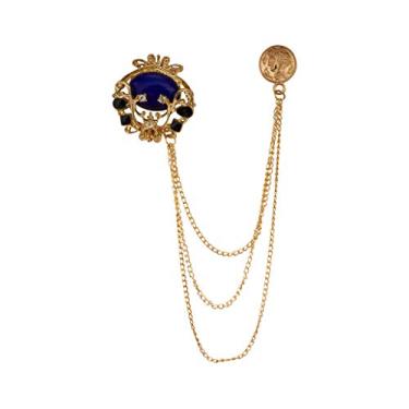 Imagem de A N KINGPiiN Broche masculino com pedra azul com detalhes abstratos lapela crachá presente festa camisa, acessórios para fantasia, esmalte