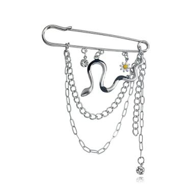 Imagem de Broche de corrente de borla de lua estrela dourada broche de pingente de colar para mulheres homem cristal lua estrela broche de colar pinos de zircônia cúbica suéter clipes de xaile broche de