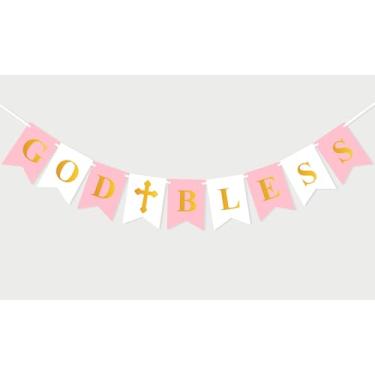 Imagem de FAKTEEN Faixa rosa God Bless para meninas, decorações de batismo, decorações de primeira comunhão, decoração de chá de bebê, adereços para fotos de aniversário, festa de casamento, lembrancinhas