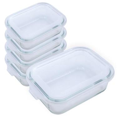 Imagem de Conjunto De Potes 640ml Retangular De Vidro Com Tampa Plástica Para Marmita Mantimentos Frutas Legumes Freezer e Forno Escritex (5)