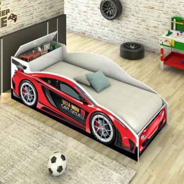 Imagem de Mini Cama Carro Juvenil Infantil Adesivada - Caselli Store, Vermelho