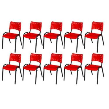 Imagem de Cadeira Iso Base Preto Escola, Escritório Vermelho Kit 10 Un - LAURALA