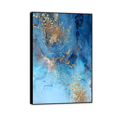 Imagem de Pintura em tela com textura de mármore azul dourado abstrato moderno pôsteres e impressões imagens de arte de parede para sala de estar, escritório, decoração de casa, 90 x 60 cm (36 x 24 pol),
