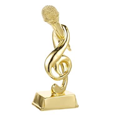 Imagem de jojofuny Troféu de microfone dourado para concursos de canto, nota musical criativa para crianças, troféu decorativo de resina, ideal para eventos de karaokê