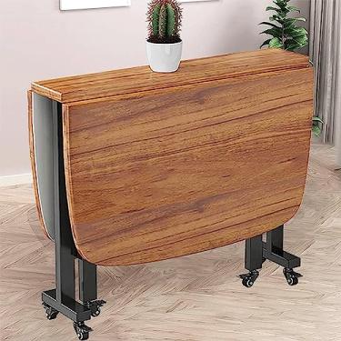 Imagem de Mesa de jantar dobrável de madeira para cozinha – Mesa retangular extensível com folhas suspensas para espaços pequenos – Mesa de jantar, 120 x 70 cm, marrom