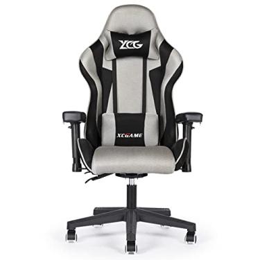 Imagem de Cadeira de jogos estilo corrida cadeira de escritório ergonômica com encosto alto, cadeira reclinável ergonômica com apoio para os pés, braços dobráveis, encosto de cabeça, couro PU, executivo,