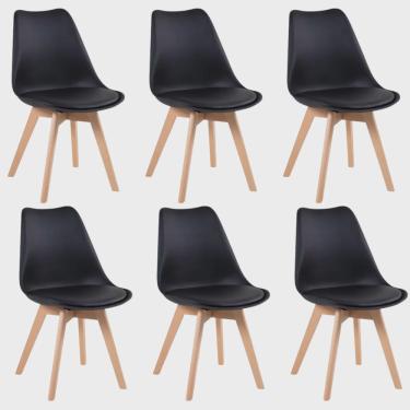 Imagem de Conjunto 6 Cadeiras para Sala de Jantar Eames Leda Estofadas Preto