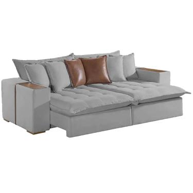 Imagem de Sofá Cama Tebas 230cm 4 Lugares Retrátil e Reclinável Tecido Linho Innove Cor Cinza
