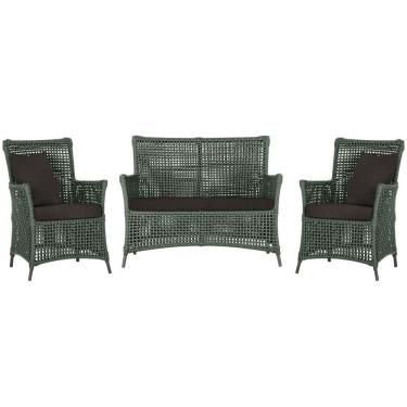 Imagem de Jogo Sofá e 2 Poltronas de Área Igapó Alumínio Pintura Marrom Corda Náutica Estofado 9 Trama