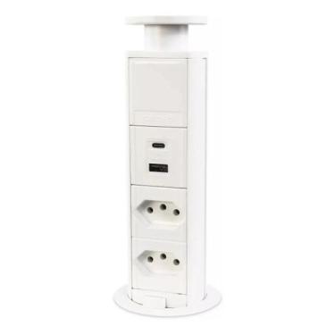 Imagem de Torre Totem 2 Tomadas 1 USB + 1 USB-C Turbo Charger - QTMOV, Branco