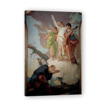 Imagem de Impressão em tela Tiepolo The appearance of the angels to Abraham Giovanni Battista – Obra-prima rococó barroca, pintura escolar de Veneza, pintura a óleo decorativa para galeria doméstica 50 x 75 cm