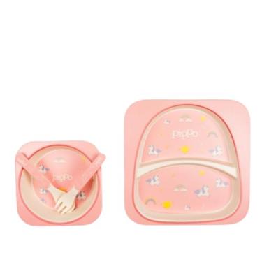 Imagem de Kit Alimentação Fibra de Bambu Prato, Bowl, Colher/Garfo e Copo + Copo Transição | Pippo (Unicórnio)