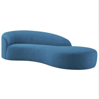 Imagem de Divã Recamier Orgânico França 140cm Lado Direito Linho Azul Royal