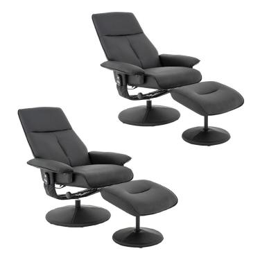 Imagem de Kit 2 Poltronas De Massagem Reclinável E Giratória Arizona Com Apoio De Pés Pu Preto G56 - Gran Belo