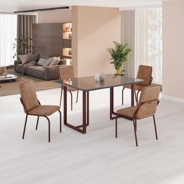 Imagem de Conjunto Sala De Jantar Mesa 120x90cm Base Lunna Tampo Mdf Com Vidro Malibu Marrom