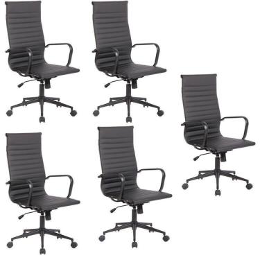 Imagem de Kit 5 Cadeiras De Escritório Presidente Sevilha Com Base Office Aço Preto