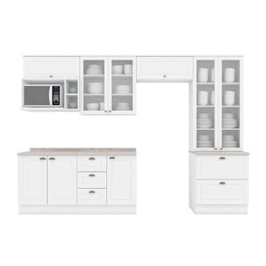 Imagem de Kit de Cozinha Completa Americana 10 Portas 4 Gavetas MDF Branco com 9 Módulos