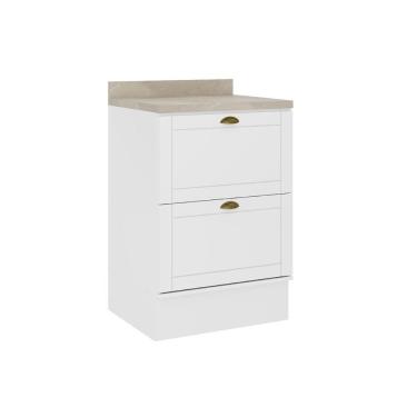Imagem de Gabinete De Cozinha Modulado Balcão Com Tampo Bella 2610 Com 2 Gavetas 60cm Branco