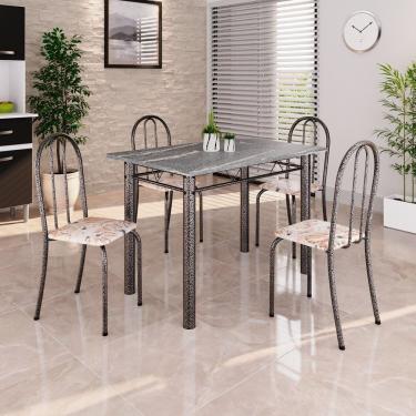 Imagem de Conjunto De Mesa Tubular 100cm X 60cm Tampo Em Granito Com 4 Cadeiras Bege - Prata