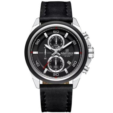 Imagem de Relógio Masculino Pulseira De Couro Genuíno Com Cronógrafo De Quartzo Esportivo 30m Prata