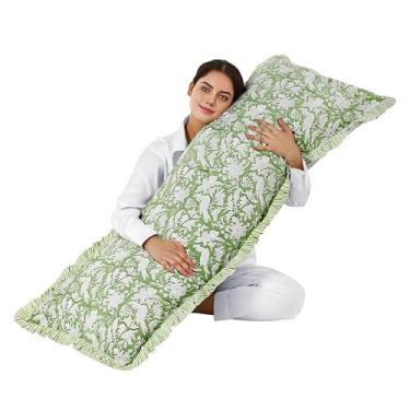 Imagem de Capa CPC verde oliva 100% algodão com estampa de babados 50 x 137 cm, fronha floral boho feita à mão, roupa de cama de casa de campo, capa de almofada decorativa macia para decoração de quarto
