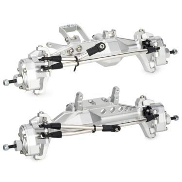 Imagem de 1/10 RC Portal Axles Set with BTA SOA Servo Mount CNC Aluminum One Piece Construction Offset Front Rear Completes Axle Set for Axial Capra 1.9 UTB LCG Cheater Rig 4WS DIY Upgrades (Silver)