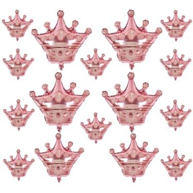 Imagem de Vuzvuv 16 balões de coroa de ouro rosa em forma de coroa de balões Mylar para aniversário, chá de bebê, casamento, decorações de aniversário de meninas (3 tamanhos variados)