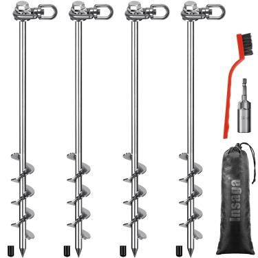 Imagem de Insaga Âncoras de solo de 61 cm com cabeça hexagonal e ajuste giratório de 360° (pacote com 4), estacas de barraca resistentes para trampolins, casas móveis, conjuntos de balanço, galpões, garagens e