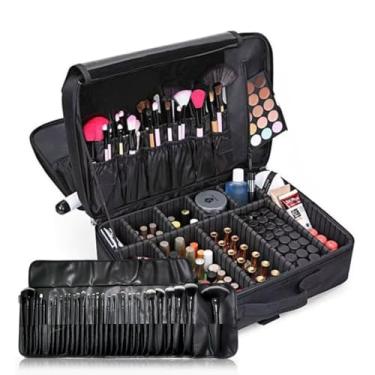 Imagem de Maleta de Maquiagem Profissional Grande Bolsa, Mala, Mochila Make + 24 Pinceis De Maquiagem Profissional Maquiador Cor Preto