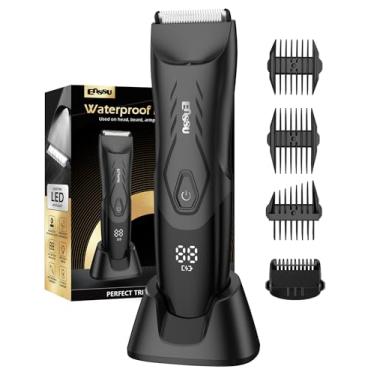 Imagem de ENSSU Aparador de cabelo masculino, aparador de barba com lâmina de cerâmica segura para a pele e base de carregamento sem fio, barbeador elétrico recarregável para cuidados corporais masculinos