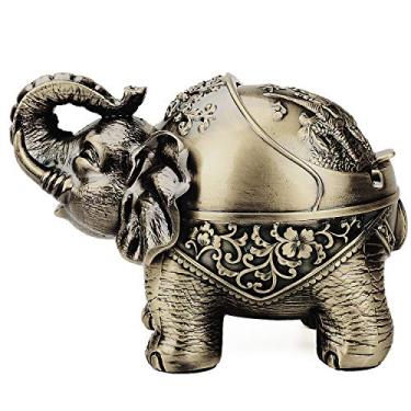 Imagem de LAUYOO Cinzeiro de elefante de metal com tampa à prova de vento cinzeiro ao ar livre, cinzeiro interno para cinzas para maconha, cinzeiros de decoração prática vintage para cigarros, ótimo presente para homens e mulheres
