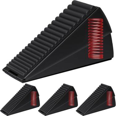 Imagem de Pacote com 4 batentes de porta resistentes, rolha grande de mola ajustável, batentes de cunha de 7,6 cm de altura para a parte inferior da porta, batente de porta adequado para qualquer porta pesada