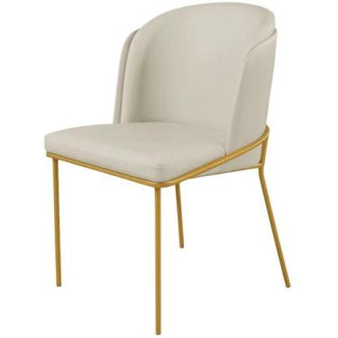 Imagem de Cadeira Aurora Couro Pérola Metal Dourado - C&M Decor