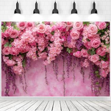Imagem de Pano de fundo de rosas rosas românticas lilás para eventos de casamento, decoração de festa de chá de panela, adereços de cabine de fotos (1,8 x 1,2 m)