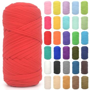 Imagem de Fio de crochê para crochê, camiseta vermelha, tecido elástico grosso, fio de crochê para iniciantes, bolsa de tricô à mão, cesta/porta-copos / artesanato faça você mesmo/decoração de casa 200 g