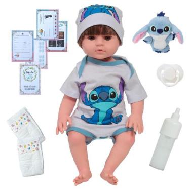 Imagem de Bebê Reborn Menino Stitch Com Acessórios Corpo 100% Vinil - Cegonha Re