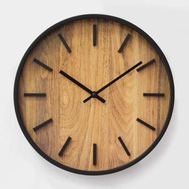 Imagem de Relógio de Parede Decorativo em Madeira Maciça Verniz, 30cm, Minimalista, Vintage, Preto e Marrom, Decoração para Escritório Trabalho, Cozinha, Sala, Silencioso de Luxo (Bege)