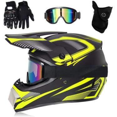 Imagem de Capacete De Motocross Para Crianças Com óculos De Proteção, Luvas De Proteção, Capacete De Motocicleta Para Jovens De Quadriciclo, Aprovado Pelo Dot, D4, XL (58-59cm)