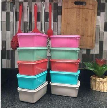 Imagem de Kit 10 potes Retangulares 1 litro marmita vasilha tapoer(Colorido)