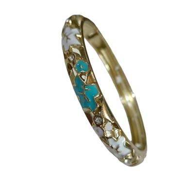 Imagem de Only My Live Home Pulseiras de punho articuladas com estrela esmaltada Cloisonne chinesa pequena para mulheres de pulso pequeno, joias étnicas a céu aberto, Inner Diameter 2.25 inch wide 0.31 inch