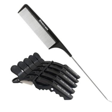 Imagem de KIT PENTE ANTIESTÁTICO PROFISSIONAL COM SEPARADOR DE MECHAS + CLIPS PARA CABELO C/ 5UN REF.: 8255 + 1208