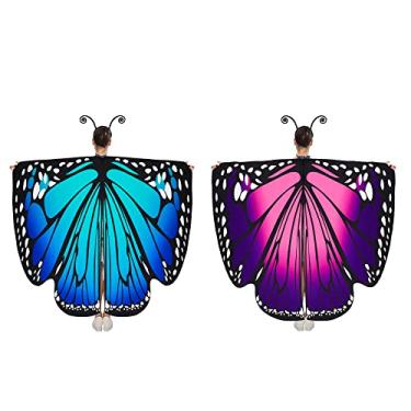 Imagem de 4 peças de fantasia de borboleta para mulheres, fantasia de borboleta, inclui capa de xaile de borboleta e faixa de cabeça de antena preta para o Dia das Bruxas, conjunto de acessórios de fantasia, Multicor, M