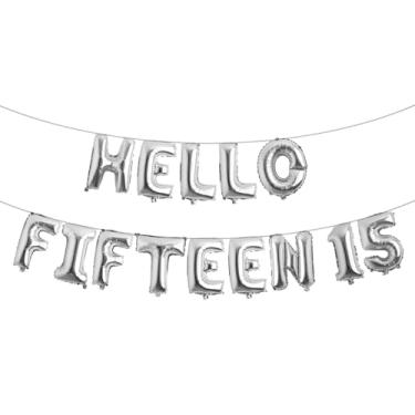 Imagem de Decorações de aniversário de 15 anos para meninas 15º aniversário Hello Fifteen Birthday Party Supplies Número 15 Balões Kit de festa de aniversário de 15 anos para sua menina (HELLO FIFTEEN 15 prata)
