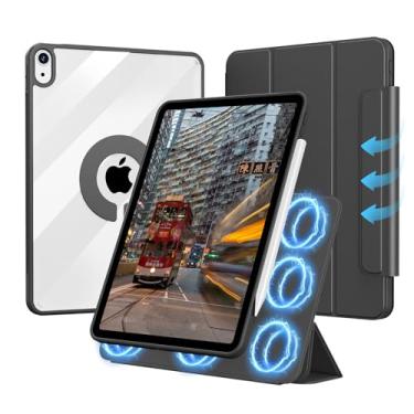 Imagem de KVTVOU Capa para iPad (A16) 11ª/10ª geração (2025/2022, 11/10,9 polegadas) com fecho, capa de suporte múltipla destacável magnética inteligente, capa traseira transparente de policarbonato rígido e