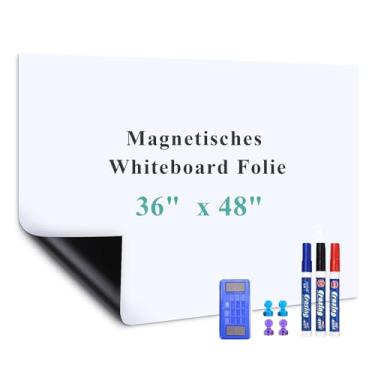 Imagem de Warasee Papel de contato adesivo para quadro branco, 91 cm L x 122 cm A em rolo magnético de quadro branco, quadro apagável a seco para parede, quadro magnético fácil de escrever e limpar para