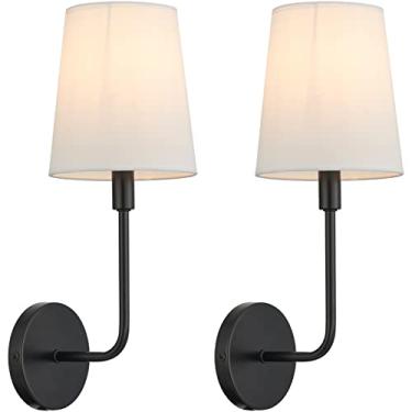 Imagem de Arandelas de parede pretas grandes, conjunto de 2 luzes de parede industriais modernas com fio com persiana de tecido, soquete E26, para quarto, sala de estar, cozinha, banheiro, fazenda, corredor