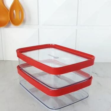 Imagem de Potes Herméticos de Acrílico para Frios, 1100ml, Kit 2 Peças, para Presunto e Queijo (Vermelho)