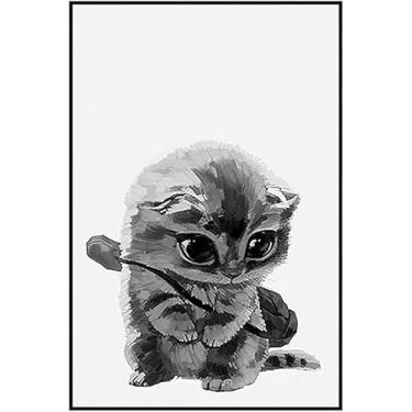Imagem de Decoração Animal Minimalista Moderna Pintura Cachorro Gato Preto E Branco Divertido Criativo Sala De Estar Quarto Pendurado Pintura Pet Shop Mural Vs Murais De Animais, 10, 40 * 60blackborder