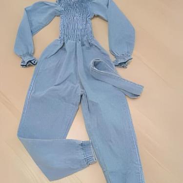 Imagem de Macacão infantil menina Tia Dani Kids elastex Curto, Jeans  claro, 10