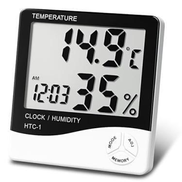 Imagem de Termômetro e Higrômetro Digital, Medidor de Temperatura e Umidade com Relógio e Alarme, Visor LCD